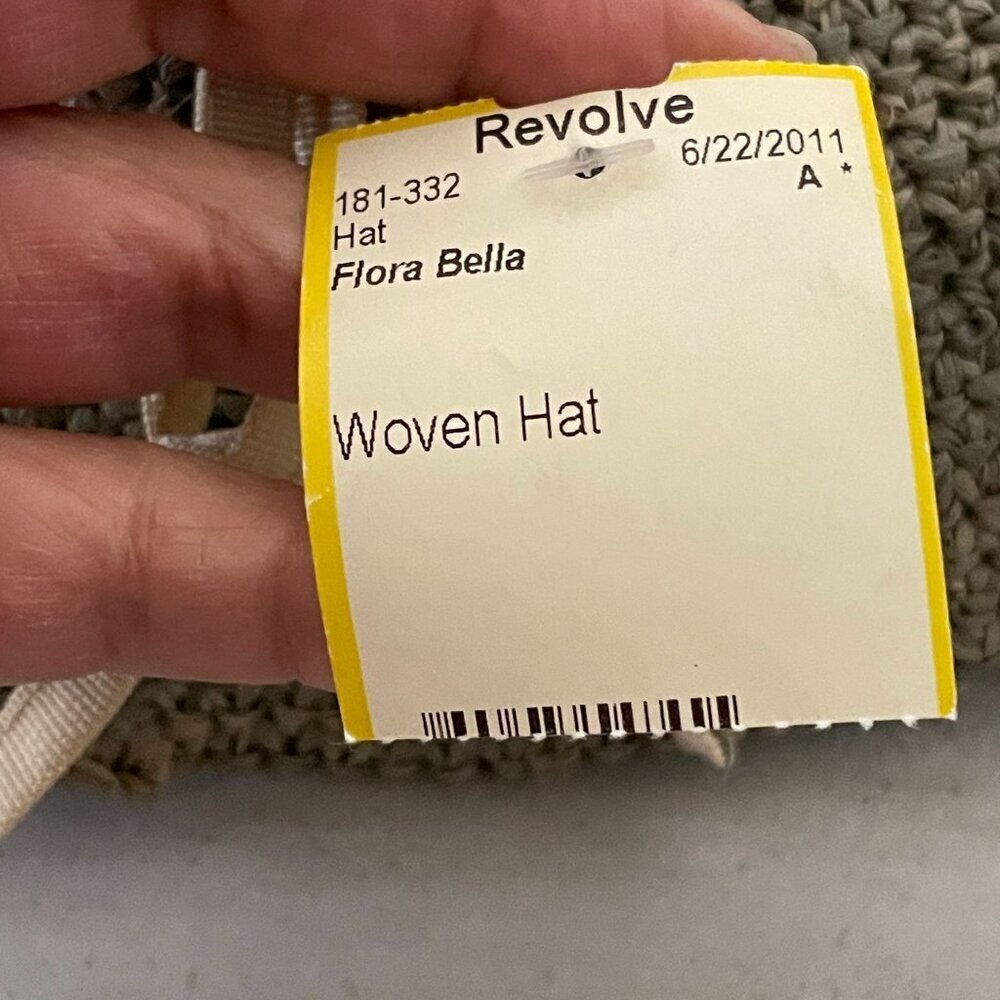 NWT Revolve Florabella Woven Wide Brim Sunhat Taupe Floral Trim Adjustable OS - Picture 7 of 7